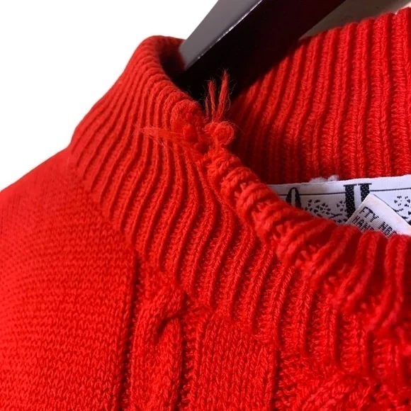 Vintage Red Chunky Cable Knit Distressed Grandpa Sweater Size Large - Picture 11 of 13